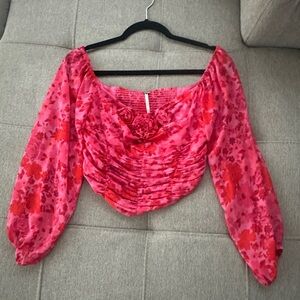 Free People Vibrant Pink Floral Blouse